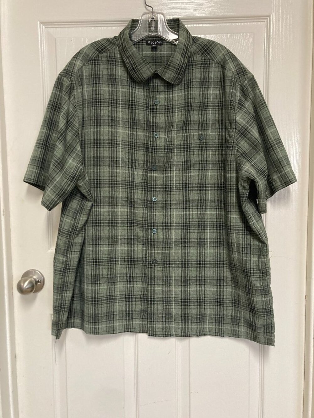 George  dress shirt short sleeve green plaid size 2XL 50 52 men's